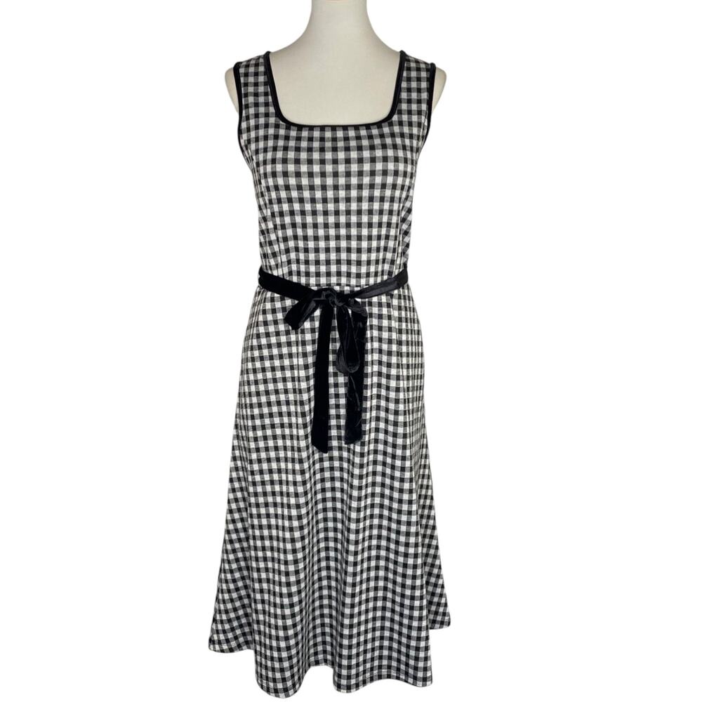 Draper James RSVP Gingham Print Midi Dress Black White Knot Waist XL Cottagecore